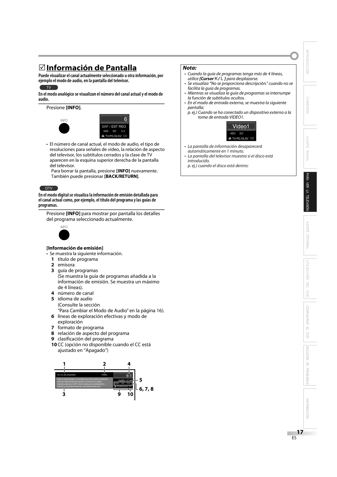 Sylvania LD370SC8 S owner manual 5Información de Pantalla, Presione Info, Información de emisión 