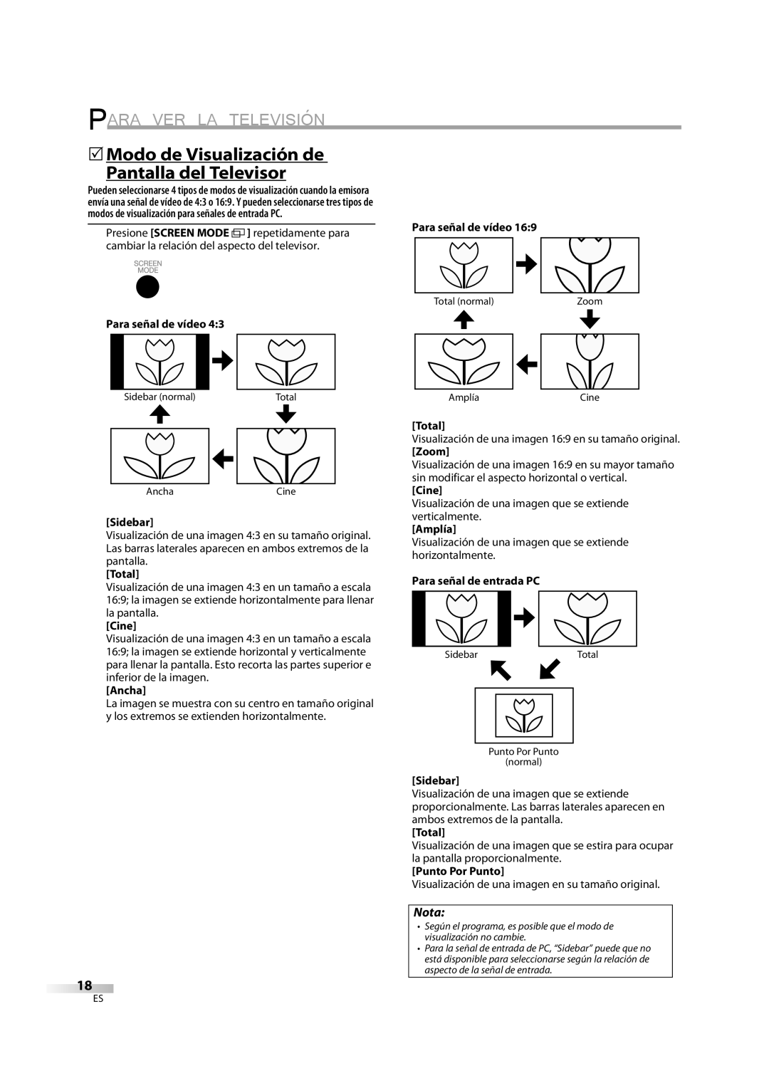 Sylvania LD370SC8 S owner manual 5Modo de Visualización de Pantalla del Televisor 