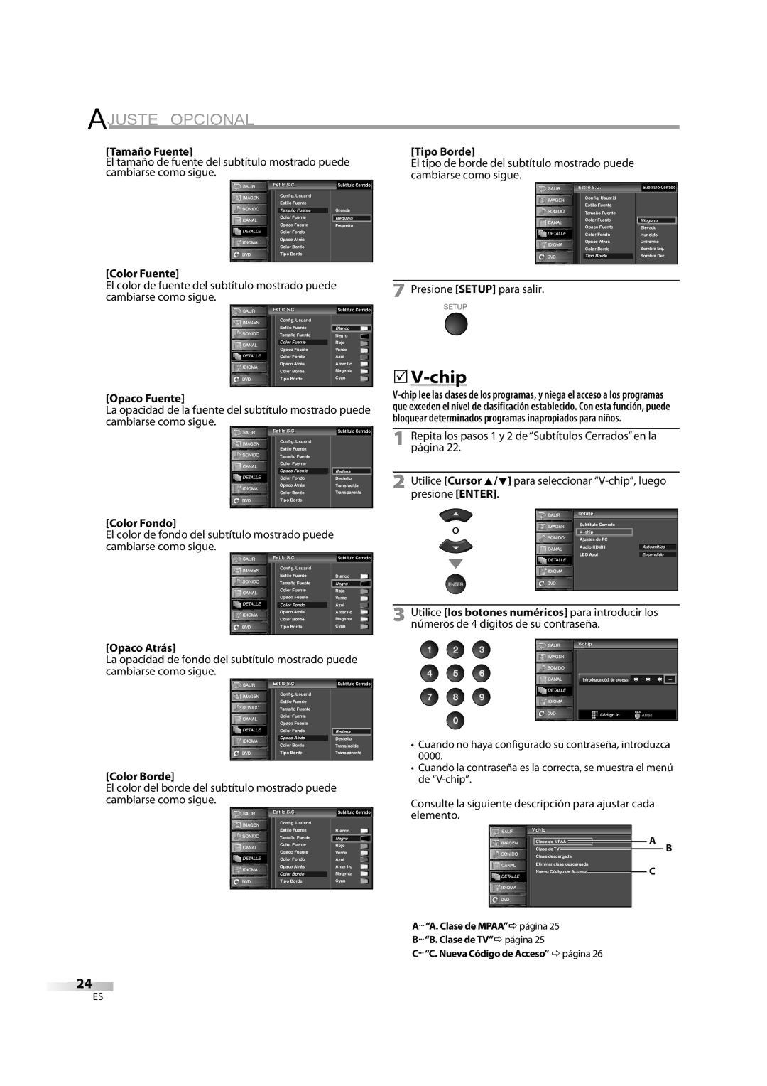 Sylvania LD370SC8 S owner manual Opaco Atrás, Cambiarse como sigue, Color Borde, Elemento 