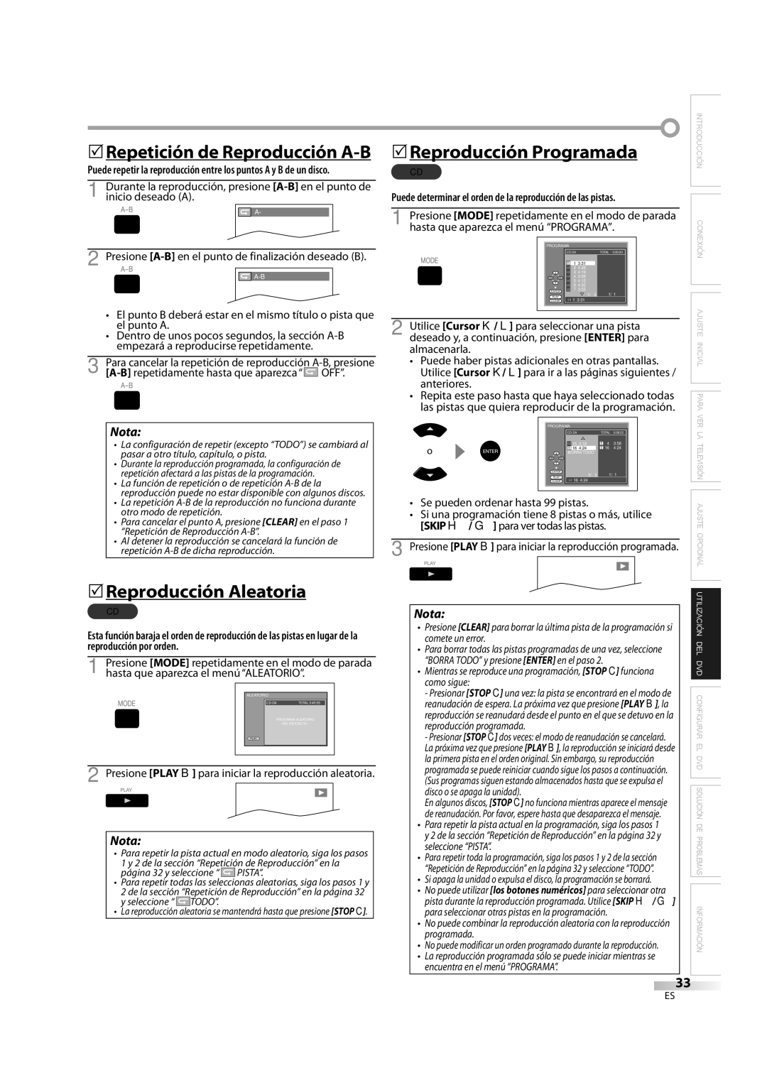 Sylvania LD370SC8 S owner manual 5Reproducción Aleatoria, Puede determinar el orden de la reproducción de las pistas 