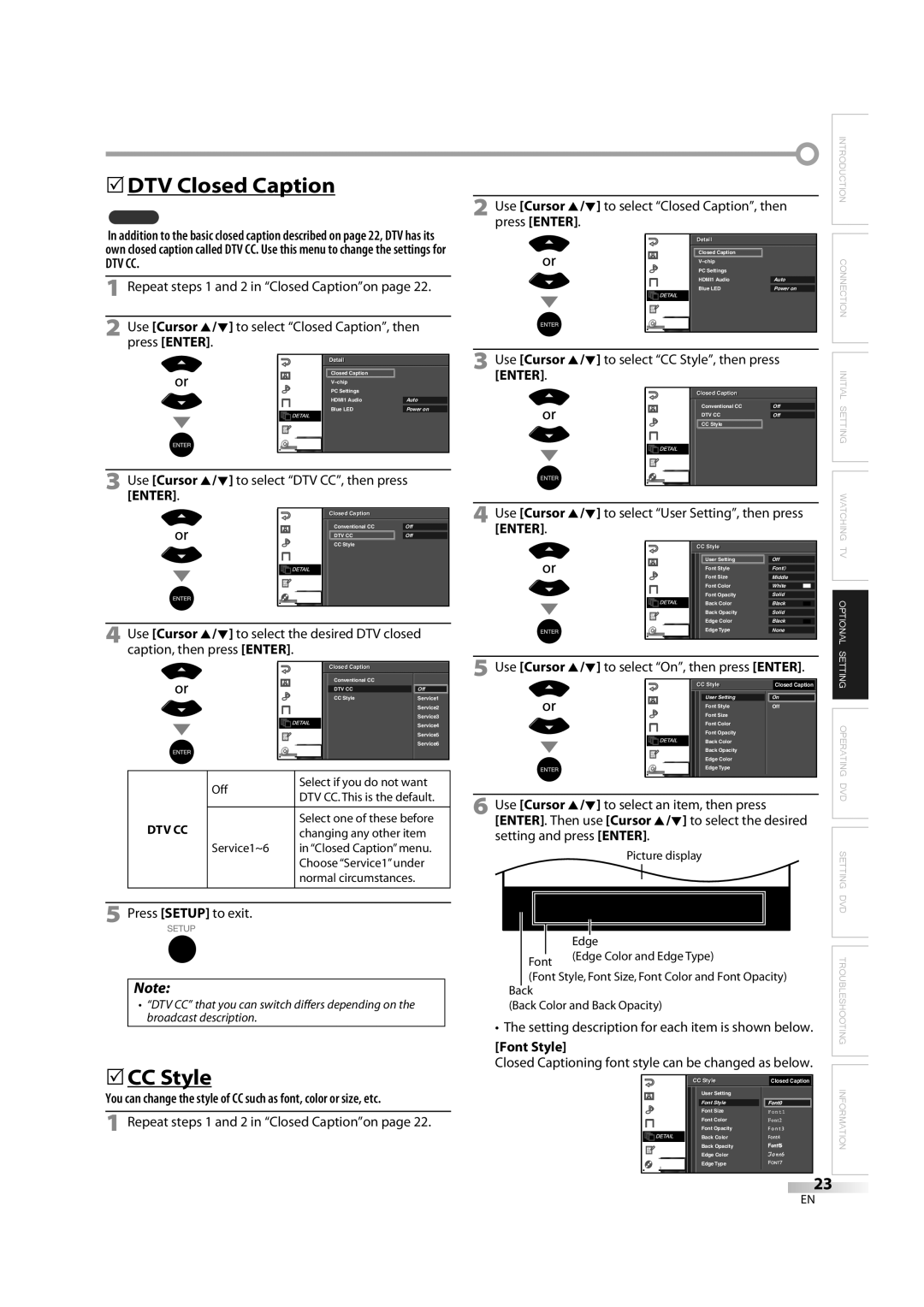 Sylvania LD370SS8 owner manual 5DTV Closed Caption, 5CC Style, Dtv Cc 