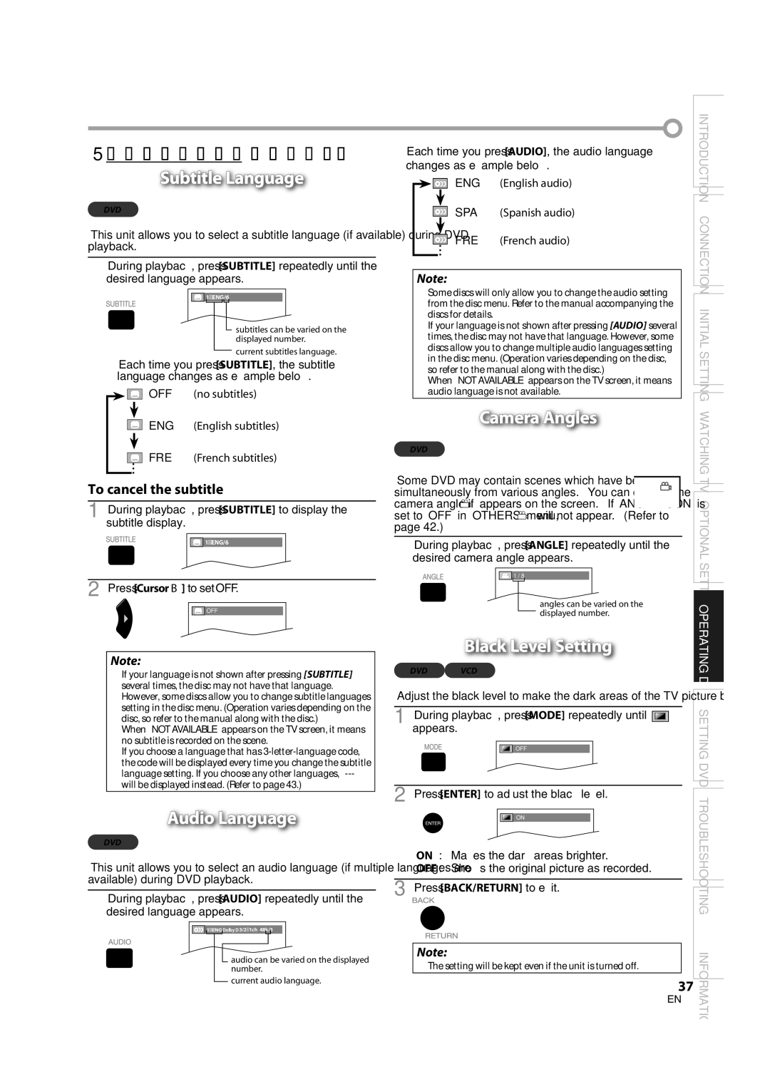 Sylvania LD370SS8 owner manual 5Special Settings, Subtitle Language, Audio Language, To cancel the subtitle 