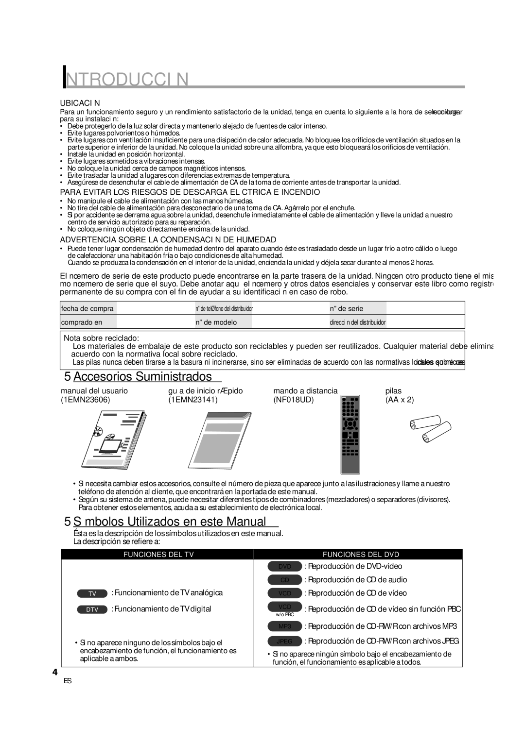 Sylvania LD370SS8 owner manual 5Accesorios Suministrados, 5Símbolos Utilizados en este Manual, Ubicación 