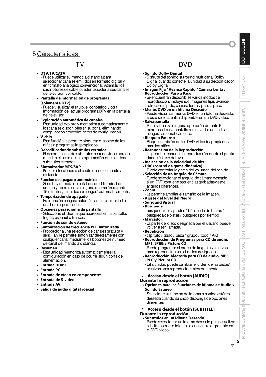 Sylvania LD370SS8 owner manual Características 