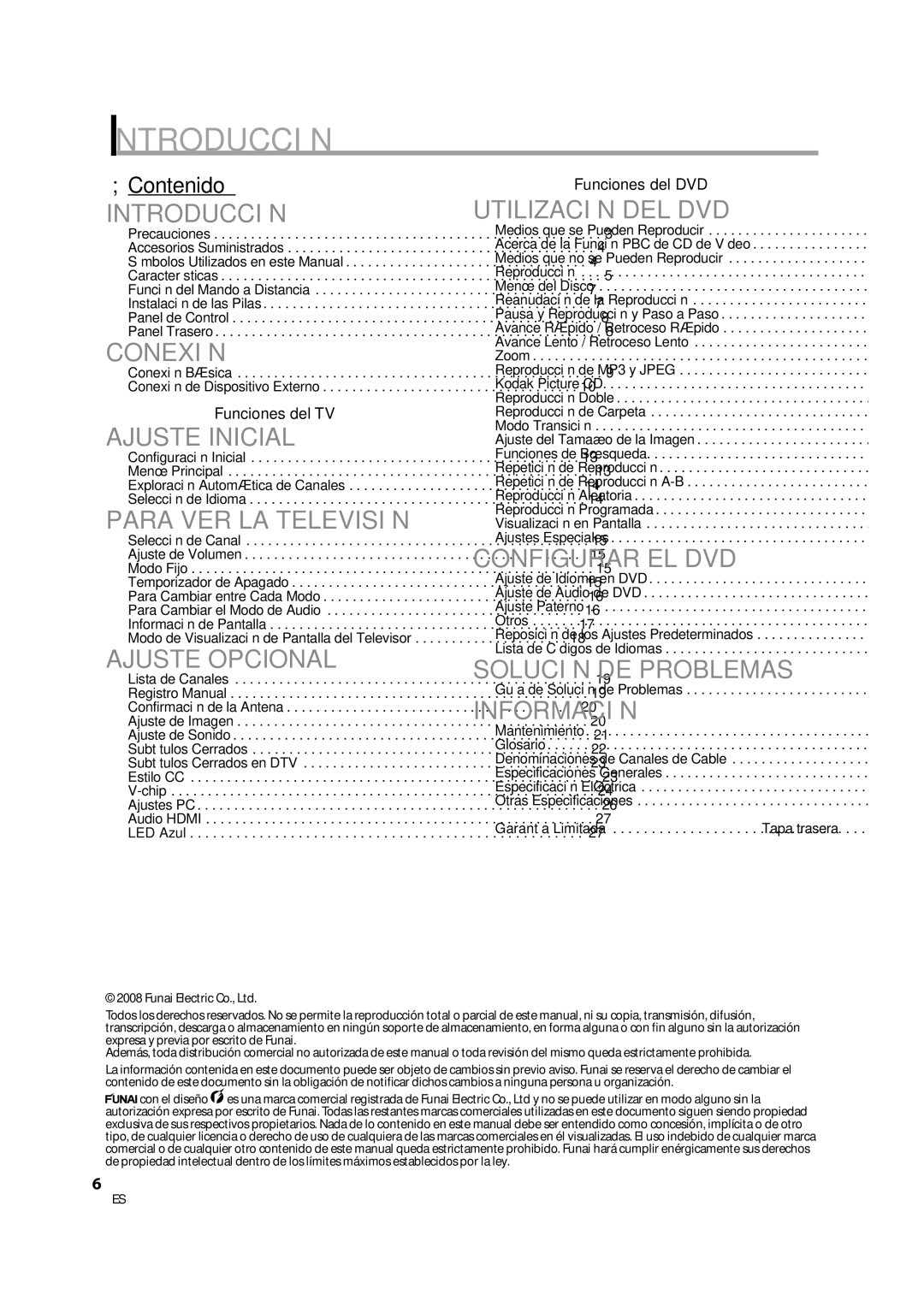 Sylvania LD370SS8 owner manual Introducción, Contenido 