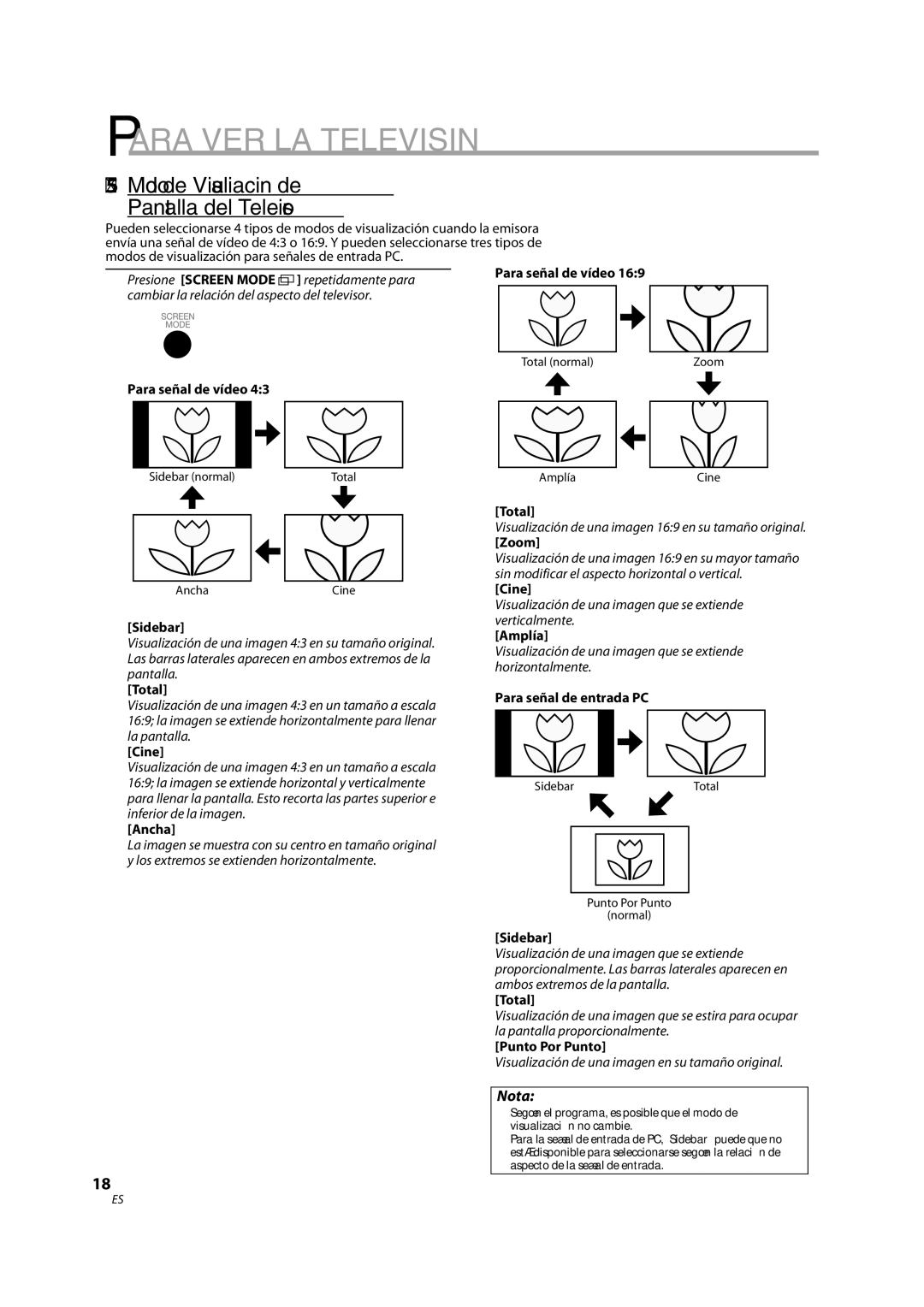 Sylvania LD370SS8 owner manual 5Modo de Visualización de Pantalla del Televisor 