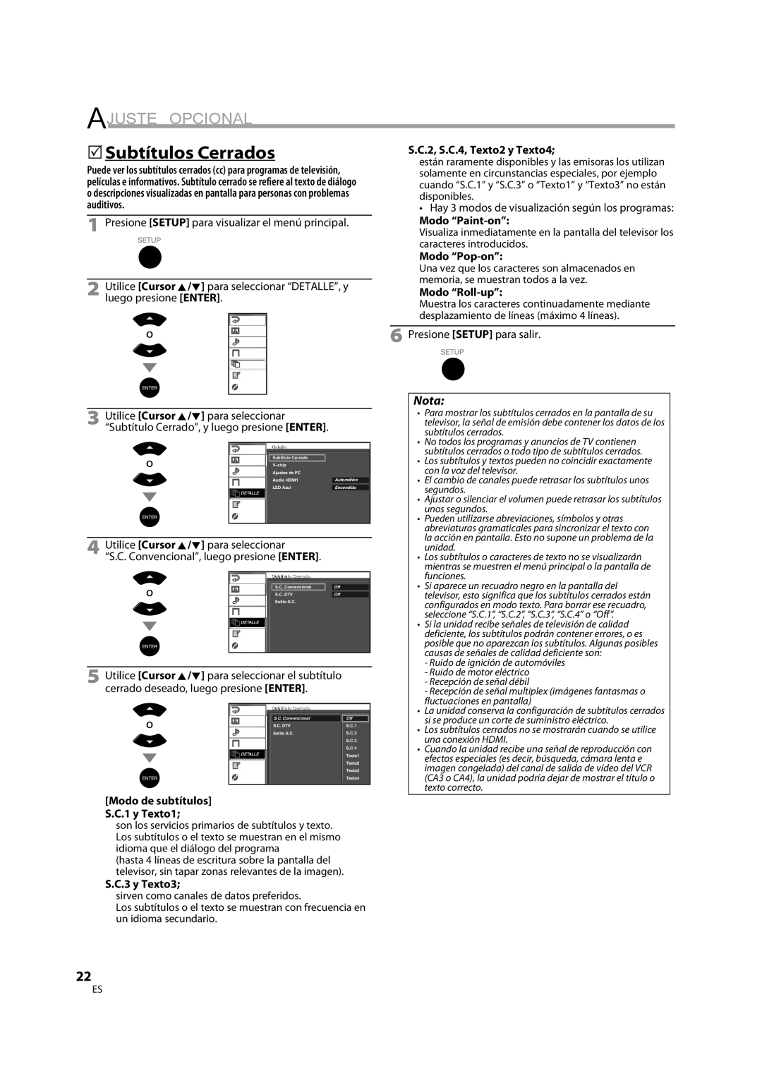 Sylvania LD370SS8 owner manual 5Subtítulos Cerrados 