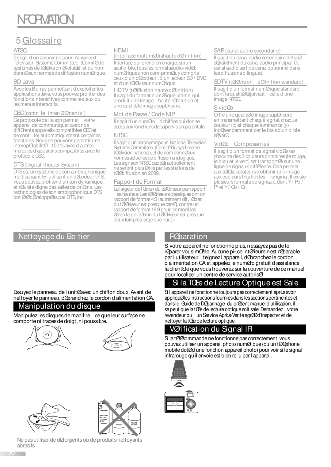 Sylvania LD427SSX owner manual Information, Glossaire, Entretien, Hdmi 