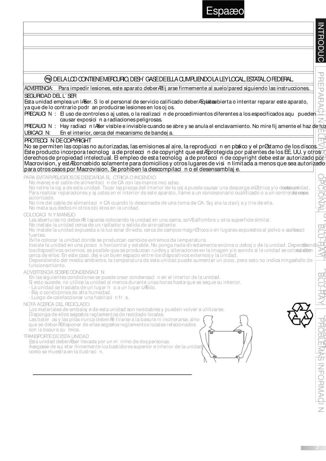 Sylvania LD427SSX owner manual 5Información sobre Marcas Registradas, Protección DE Copyright 