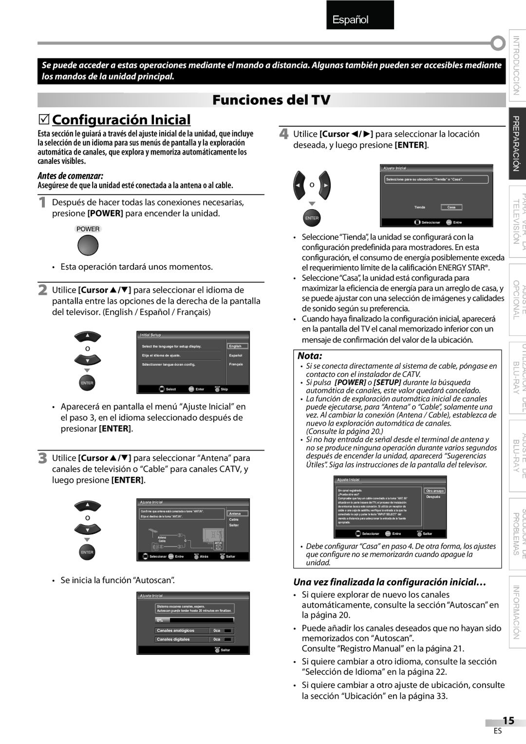 Sylvania LD427SSX owner manual Funciones del TV, 5Configuración Inicial, Antes de comenzar 