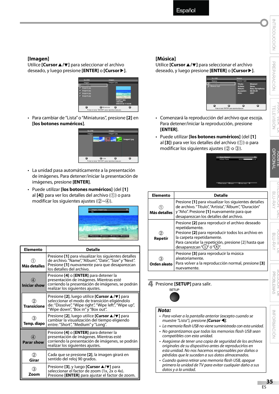 Sylvania LD427SSX owner manual Imagen, Música, Puede utilizar los botones numéricos del, Enter 