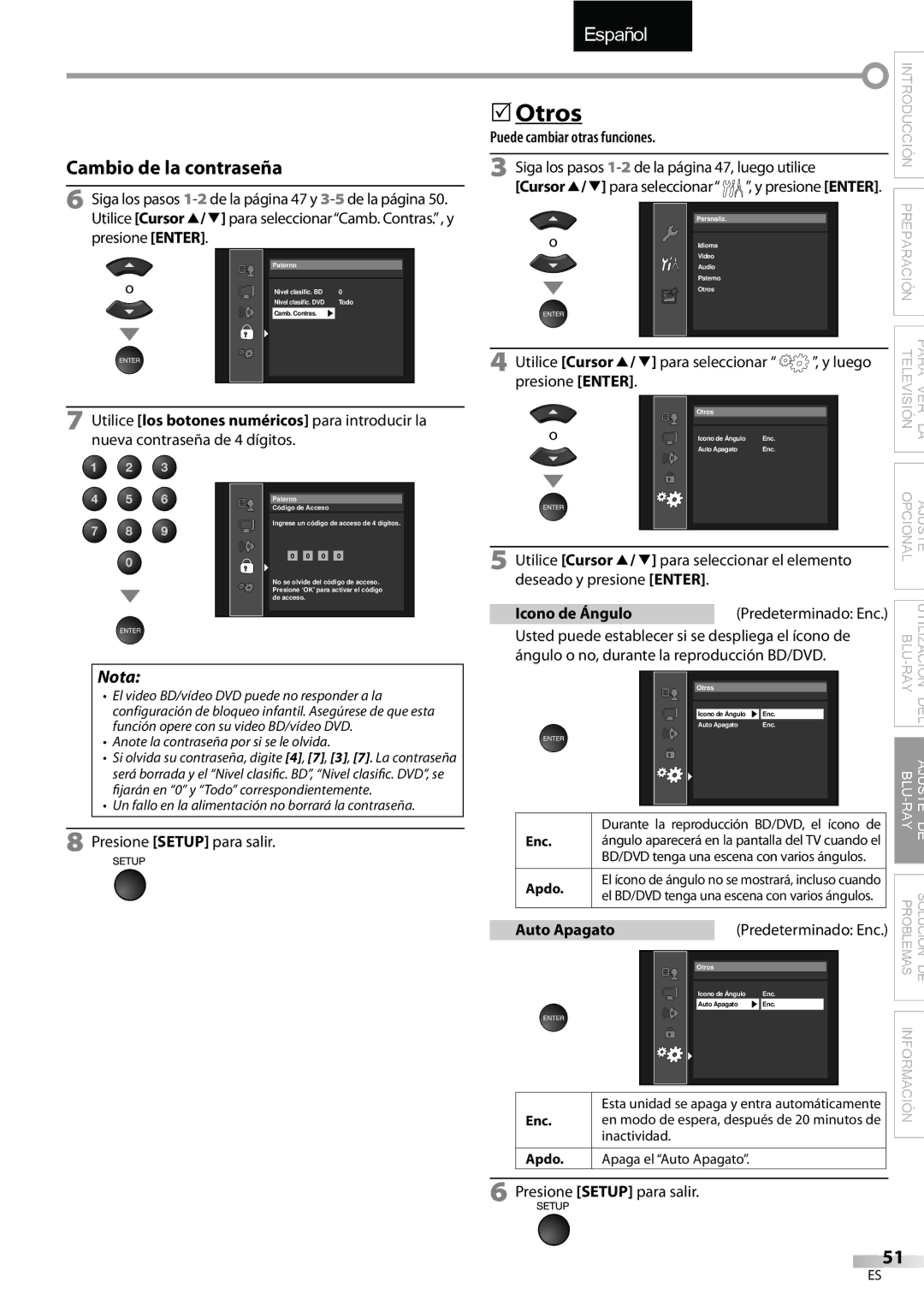 Sylvania LD427SSX Utilice Cursor K/ L para seleccionar Luego Presione Enter, Deseado y presione Enter, Icono de Ángulo 