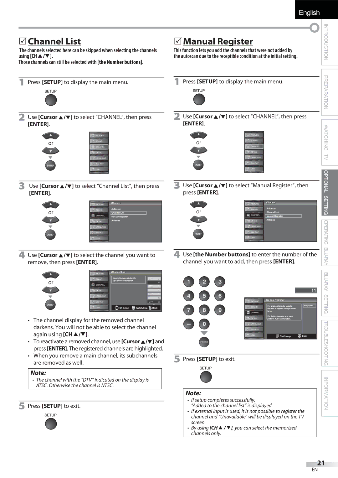 Sylvania LD427SSX Channel List Manual Register, Using CH K/L, Use Cursor K/L to select Channel List, then press Enter 