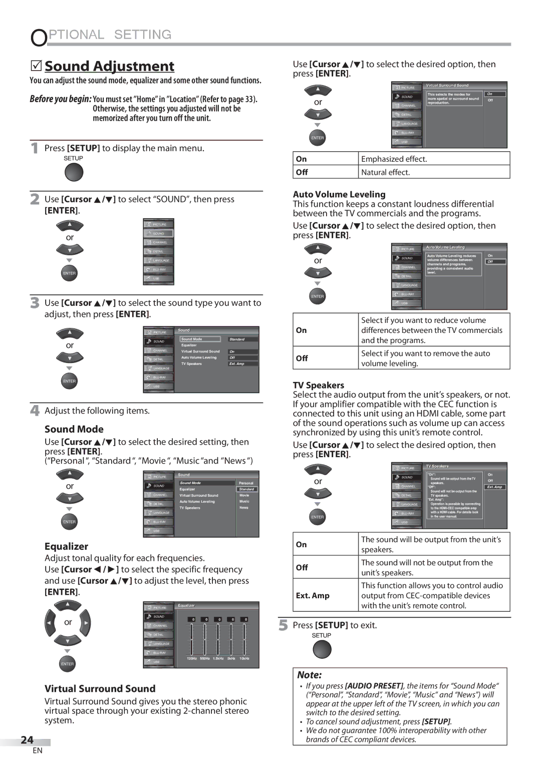 Sylvania LD427SSX owner manual  Sound Adjustment, Sound Mode, Equalizer, Virtual Surround Sound 