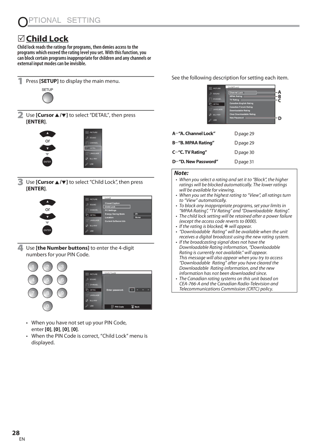 Sylvania LD427SSX  Child Lock, Use Cursor K/L to select Child Lock, then press, Enter password, Child ild Lock 