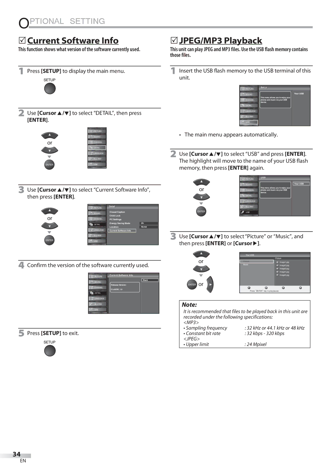 Sylvania LD427SSX owner manual Current Software Info, Confirm the version of the software currently used, Setup 