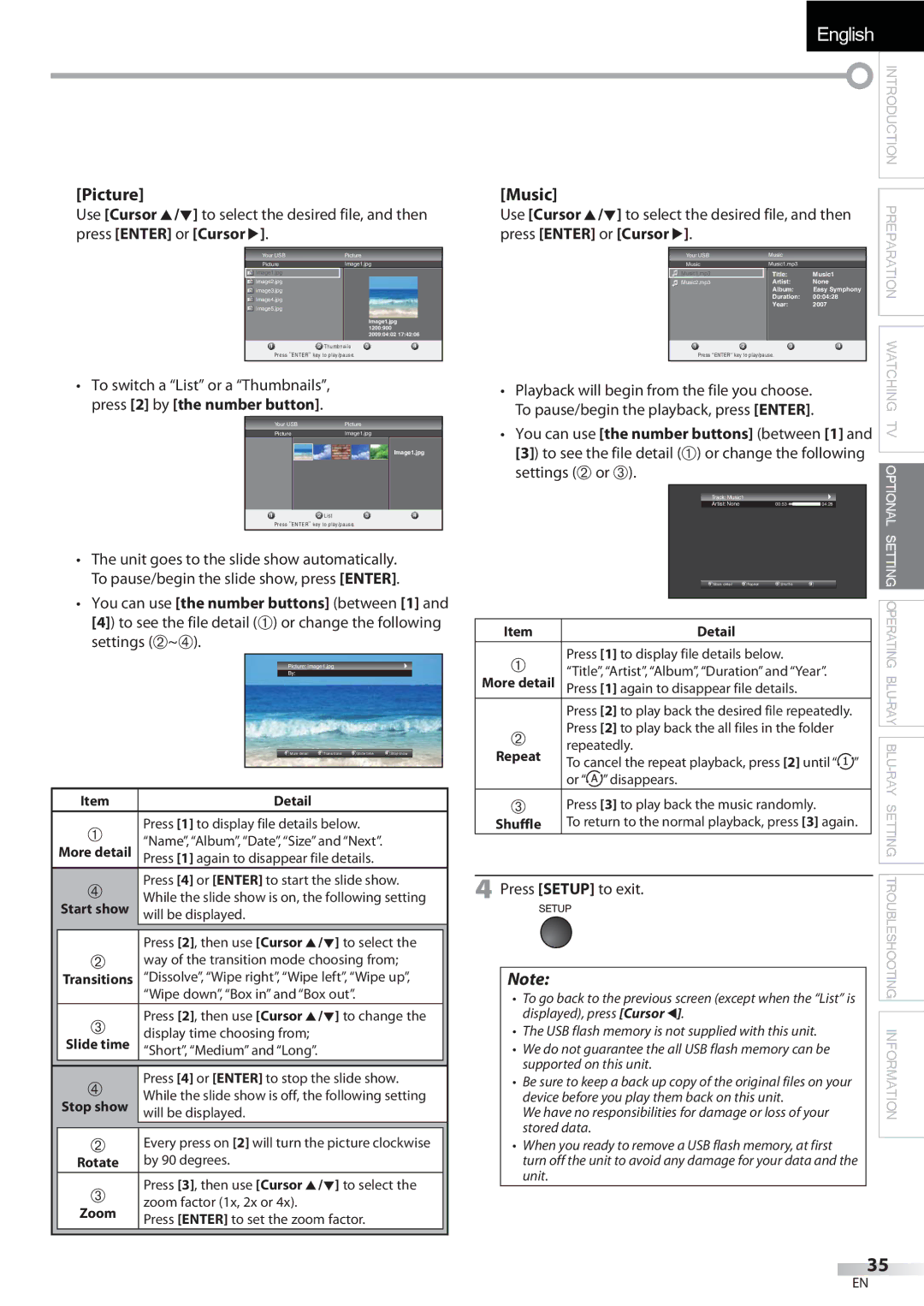 Sylvania LD427SSX owner manual Picture, Music, Press Enter or Cursor B, Settings ➁ or ➂ 