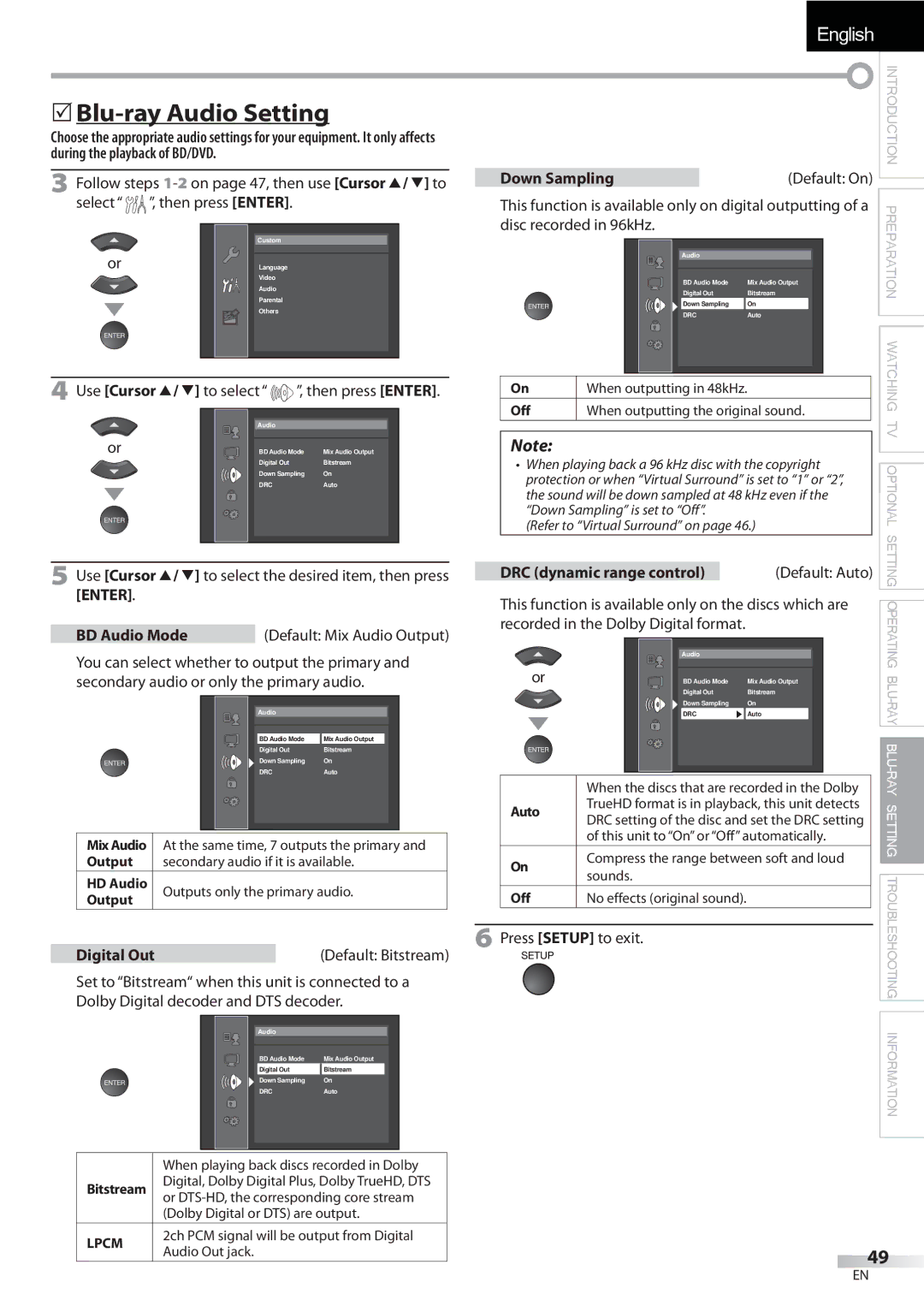 Sylvania LD427SSX owner manual  Blu-ray Audio Setting 