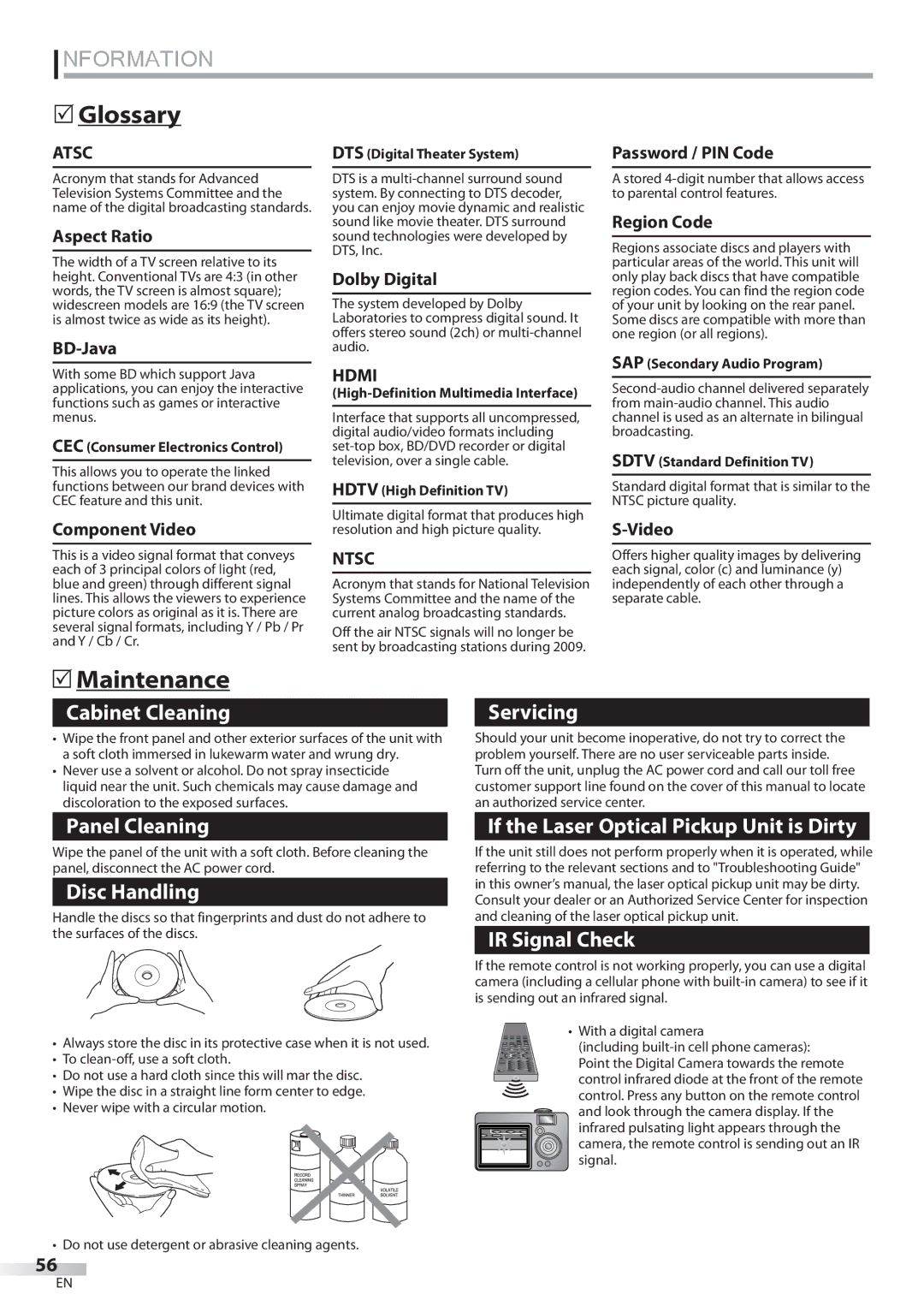 Sylvania LD427SSX owner manual  Glossary,  Maintenance 