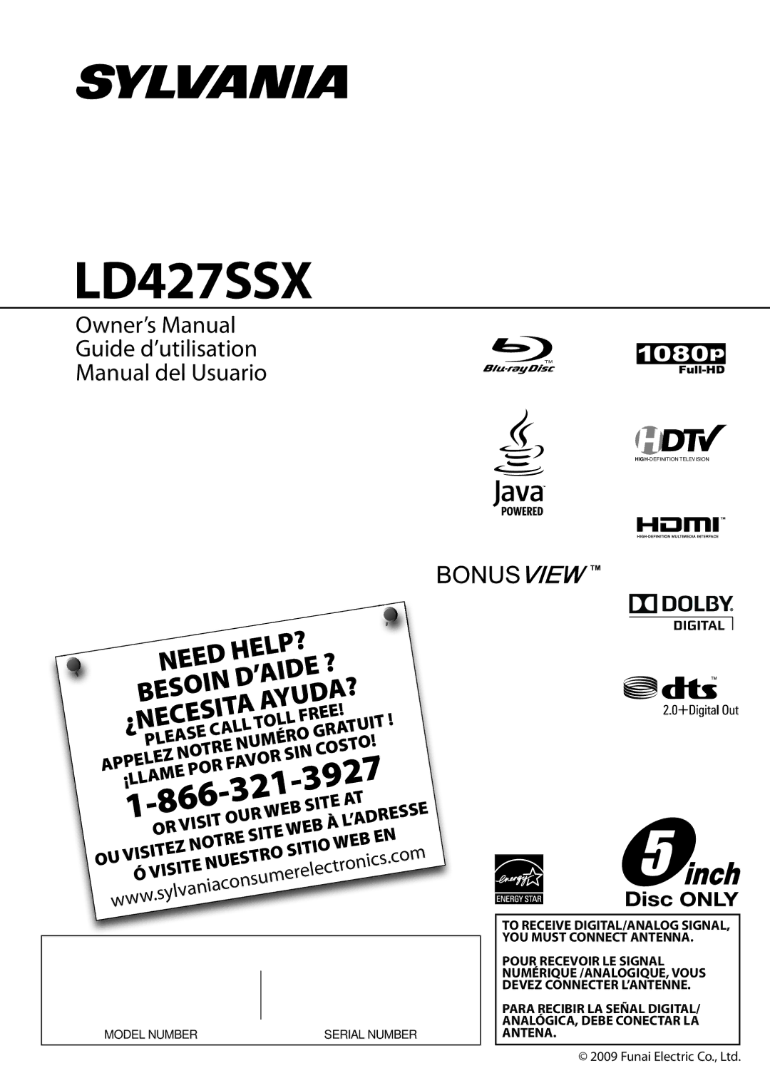 Sylvania LD427SSX owner manual YOU Must Connect Antenna, Pour Recevoir LE Signal, Numérique /ANALOGIQUE, Vous, Antena 