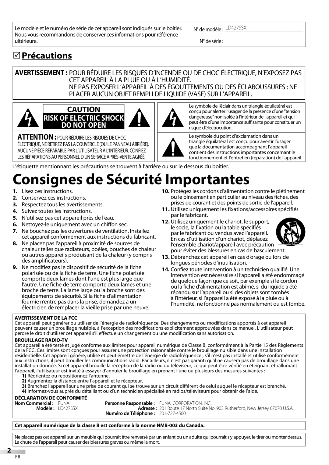 Sylvania LD427SSX owner manual Précautions, Ultérieure, De série 