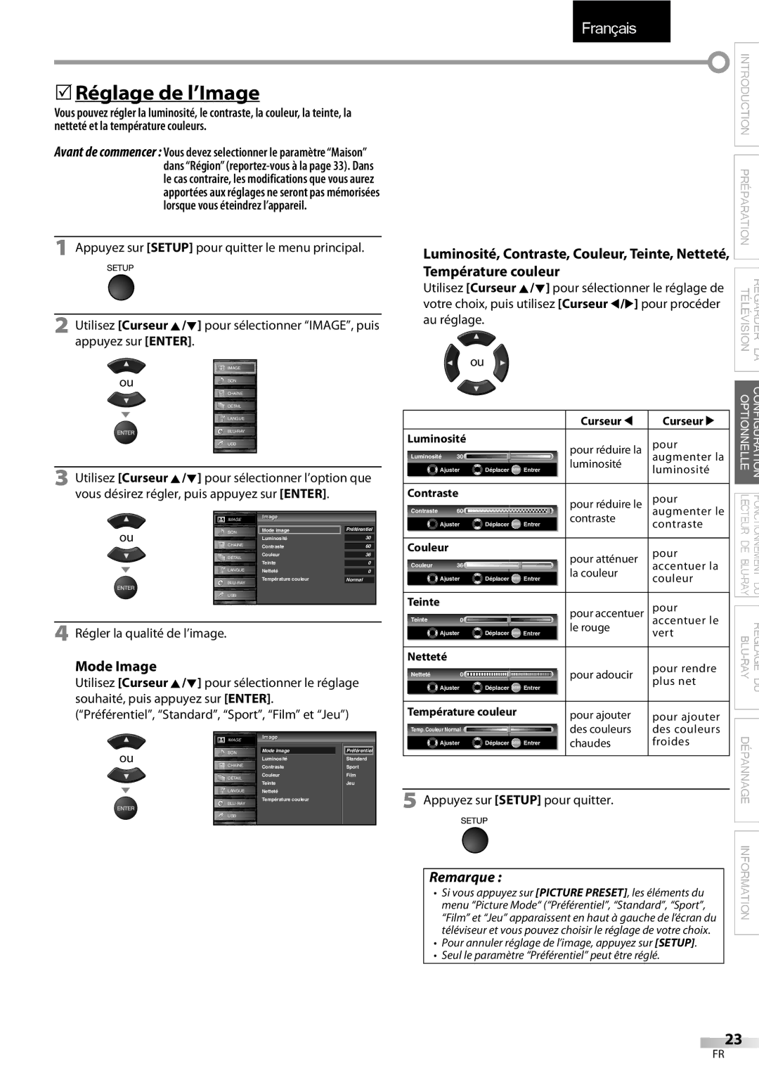 Sylvania LD427SSX owner manual 5Réglage de l’Image, Mode Image, Régler la qualité de l’image 