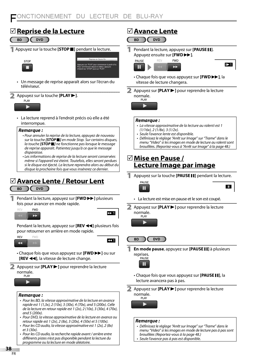 Sylvania LD427SSX owner manual 5Reprise de la Lecture, 1Appuyez sur la touche Stop C pendant la lecture 