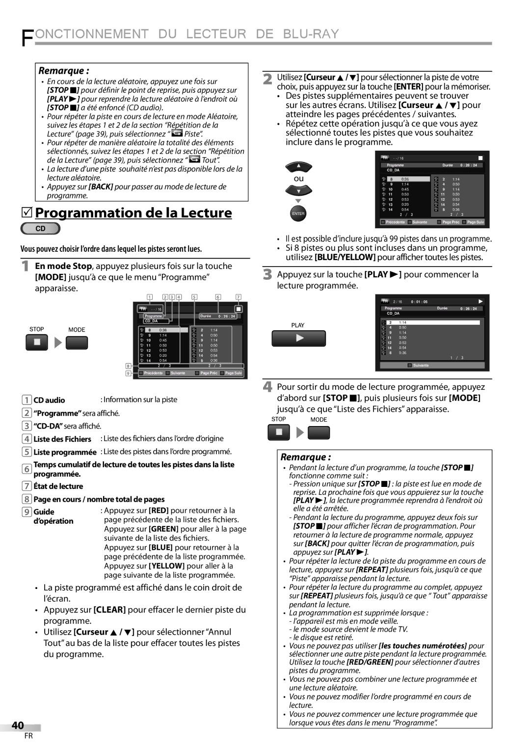 Sylvania LD427SSX 5Programmation de la Lecture, Suivante de la liste des fichiers, Suivante de la liste programmée 