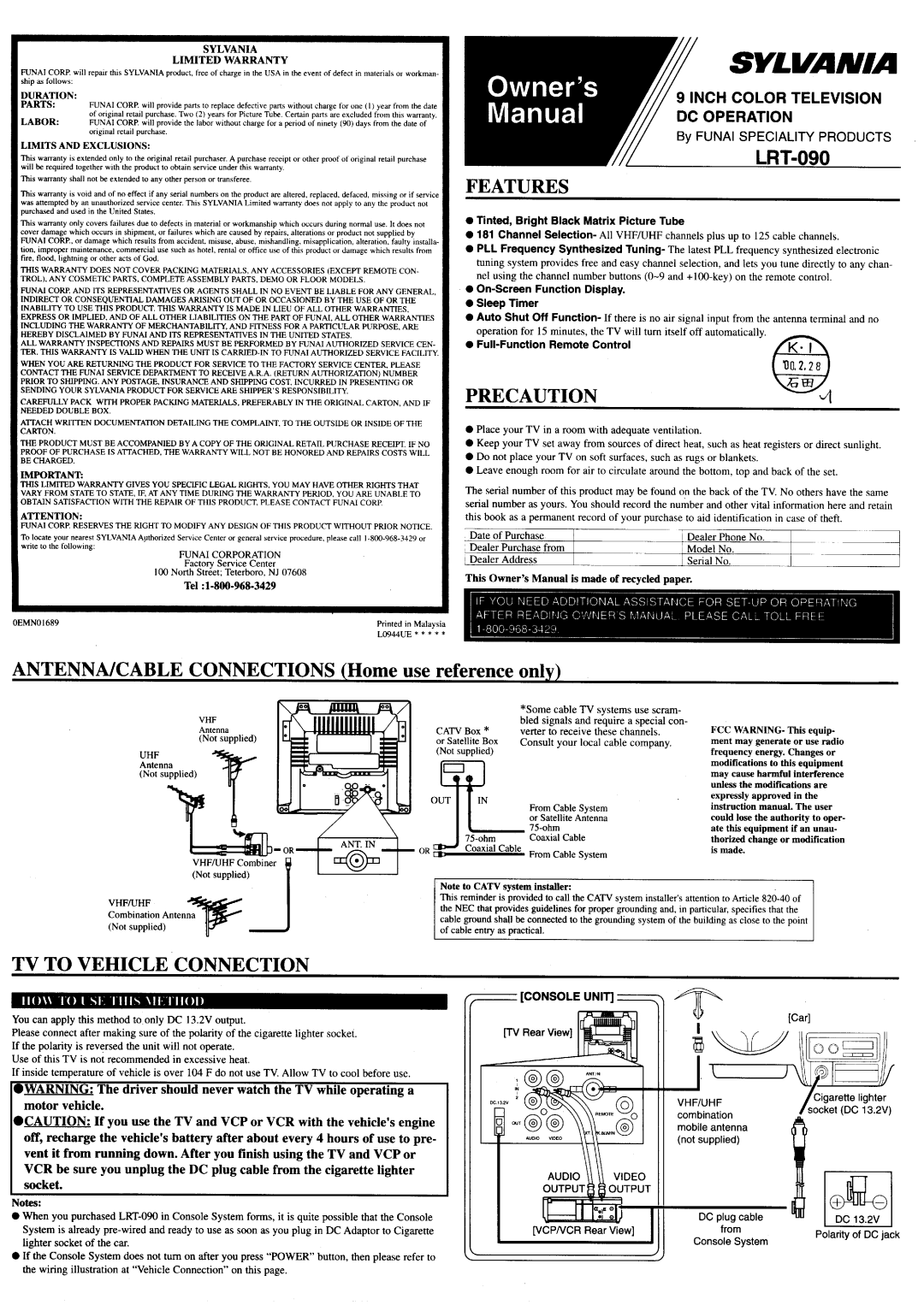 Sylvania LRT-090 manual 