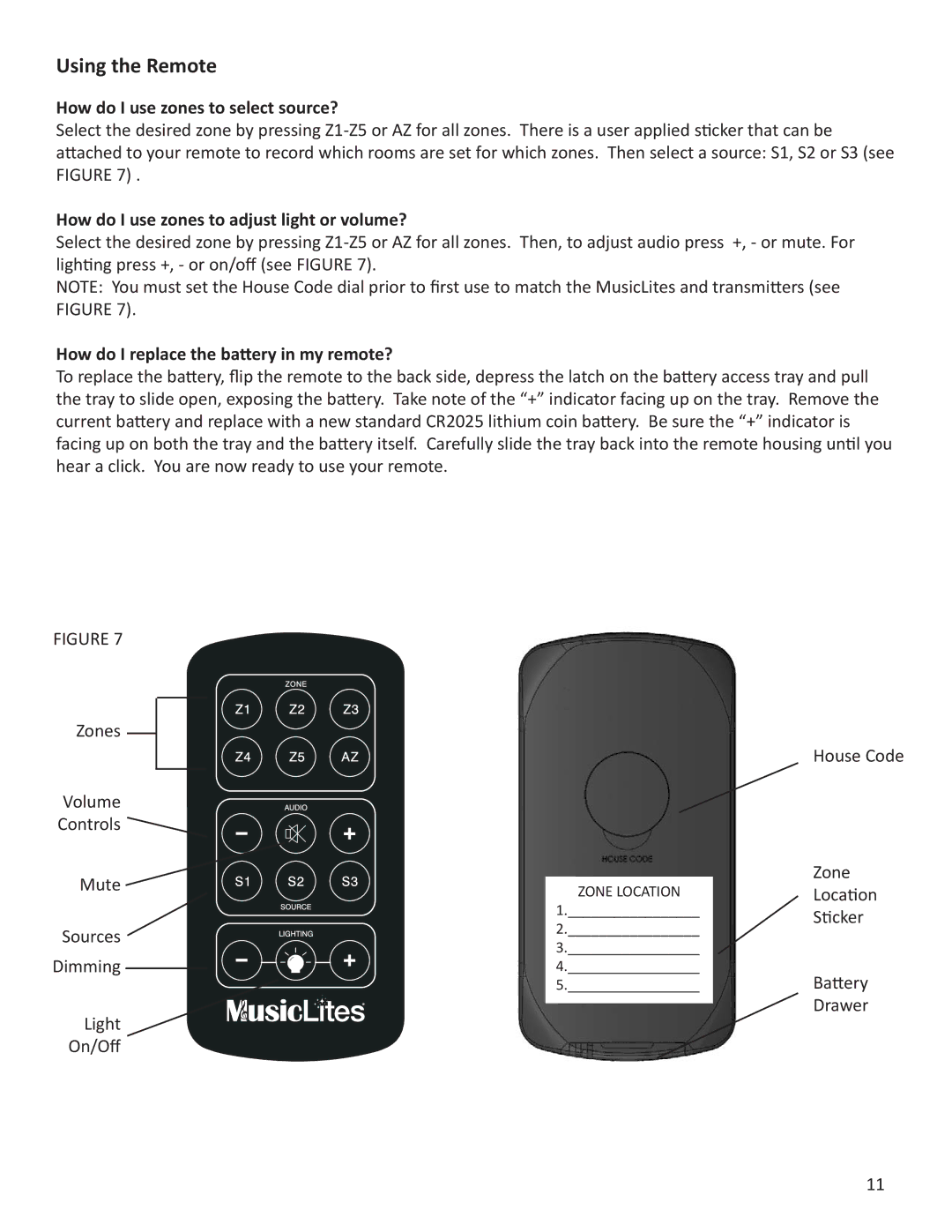 Sylvania ML-1 Using the Remote, How do I use zones to select source?, How do I use zones to adjust light or volume? 