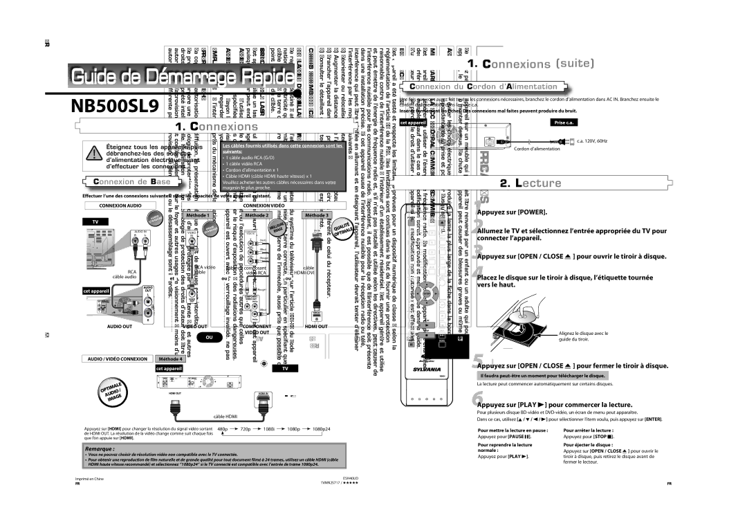 Sylvania NB500SL9 Précautions, Mise EN Garde DE LA FCC Federal Communications Commission, Interférence RADIO-TV 