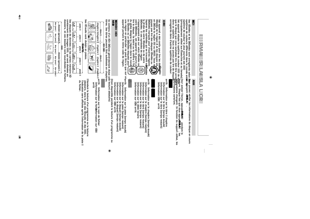 Sylvania NB500SL9 Informations Relatives À LA Lecture, Systèmes de Couleur, Codes Régionaux, Affichage à l’Écran 