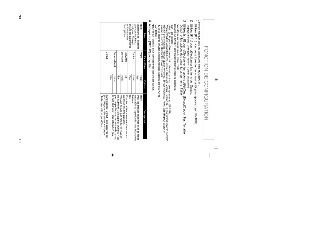 Sylvania NB500SL9 owner manual Menu Paramétres Options Descriptions, Taille 