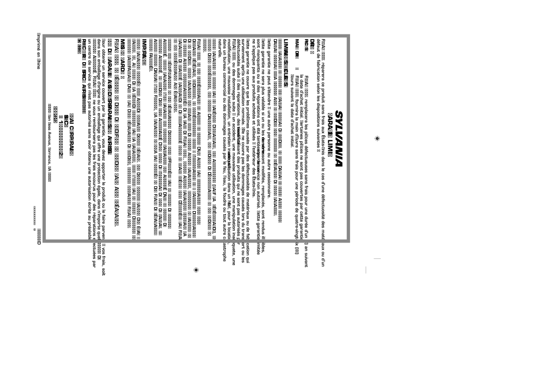 Sylvania NB500SL9 owner manual Service à la Clientèle, Imprimé en Chine, 1VMN25715 