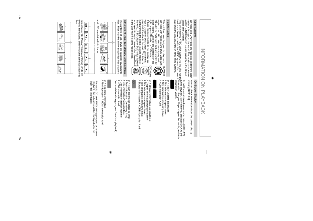 Sylvania NB500SL9 Information on Playback, Color Systems, Region Codes, Structure of Disc / SD Memory Card Contents 