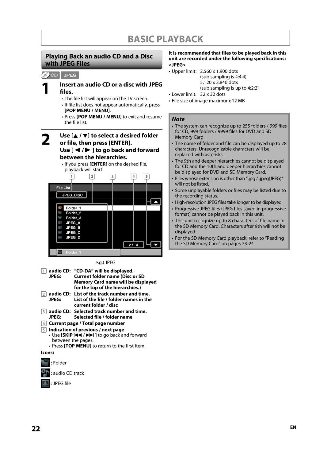 Sylvania NB500SL9 Playing Back an audio CD and a Disc with Jpeg Files, Insert an audio CD or a disc with Jpeg files 