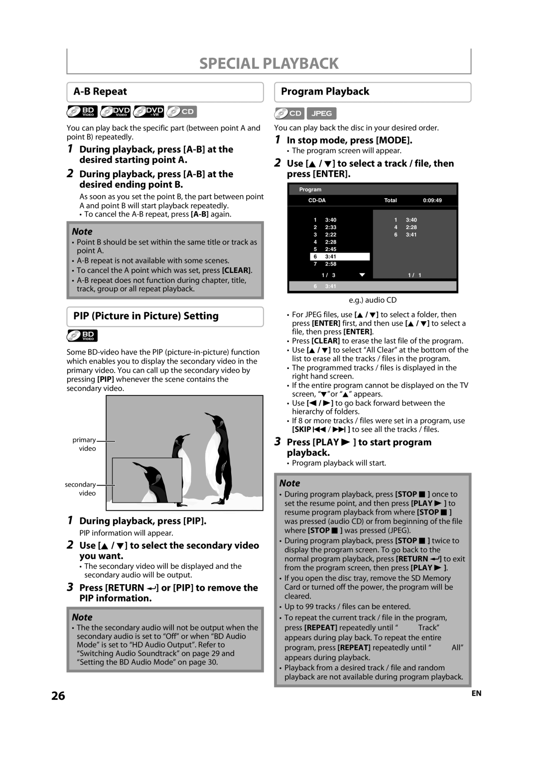 Sylvania NB500SL9 owner manual Special Playback, Repeat, PIP Picture in Picture Setting 