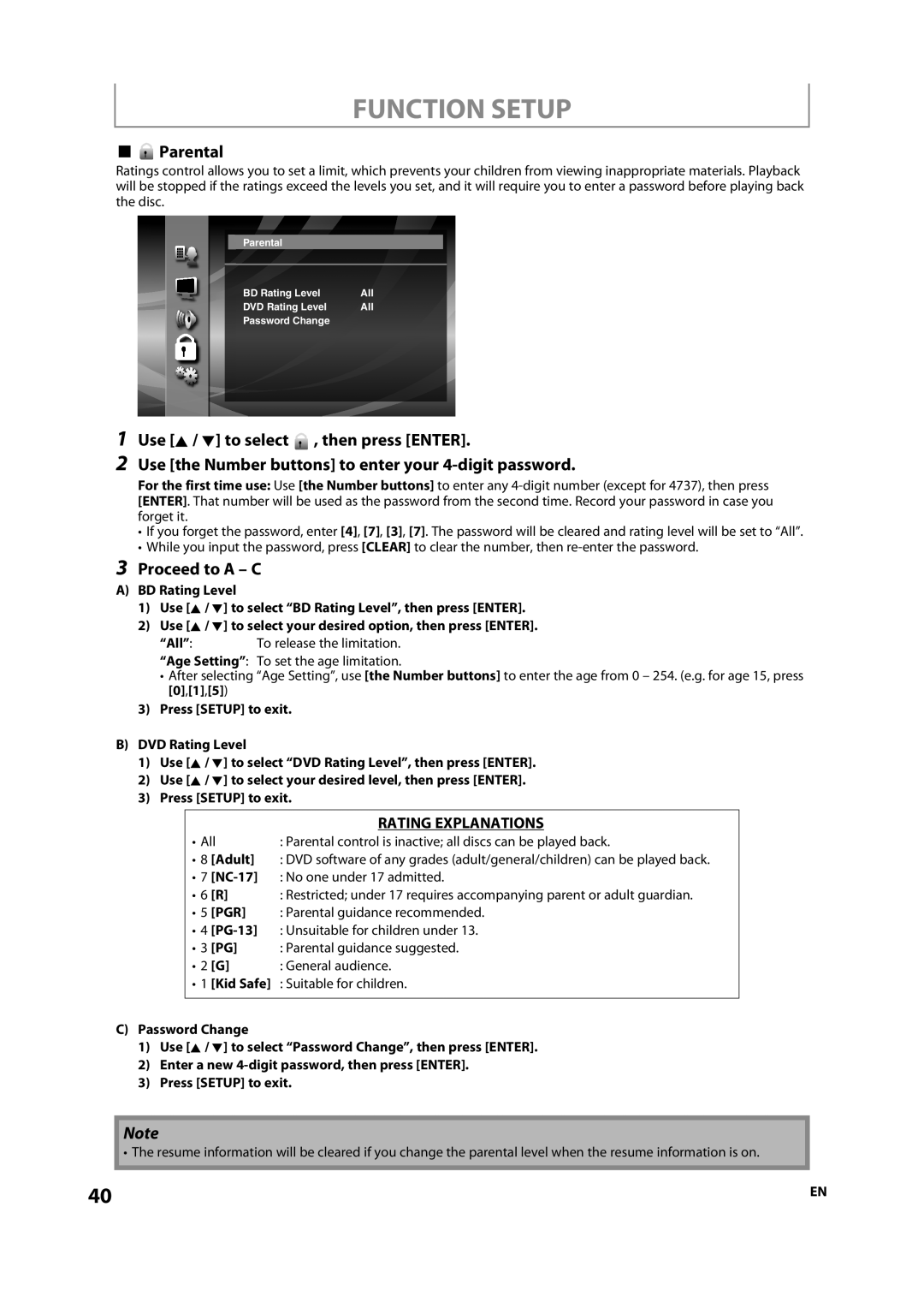 Sylvania NB500SL9 owner manual Parental, Proceed to a C 