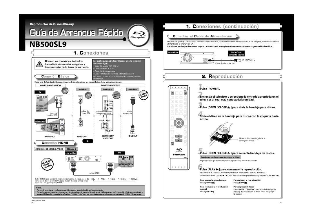 Sylvania NB500SL9 owner manual Pulse Power, 5Pulse Open / Close a para cerrar la bandeja de discos 