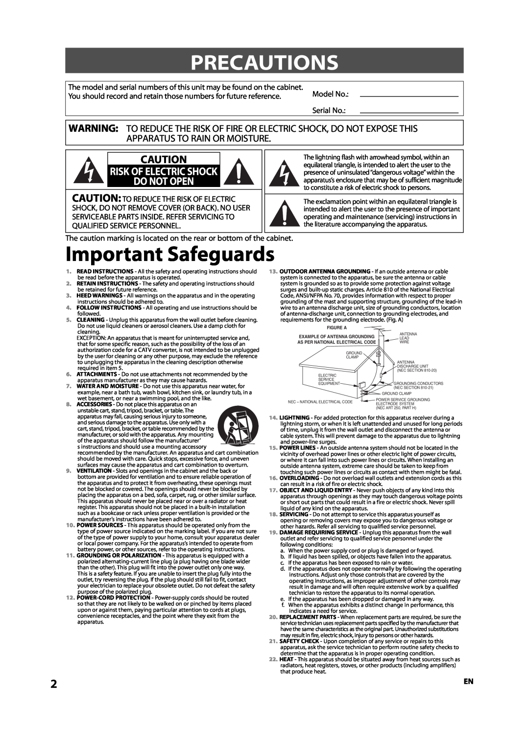 Sylvania NB500SL9 owner manual Precautions, Important Safeguards, Do Not Open, Risk Of Electric Shock 