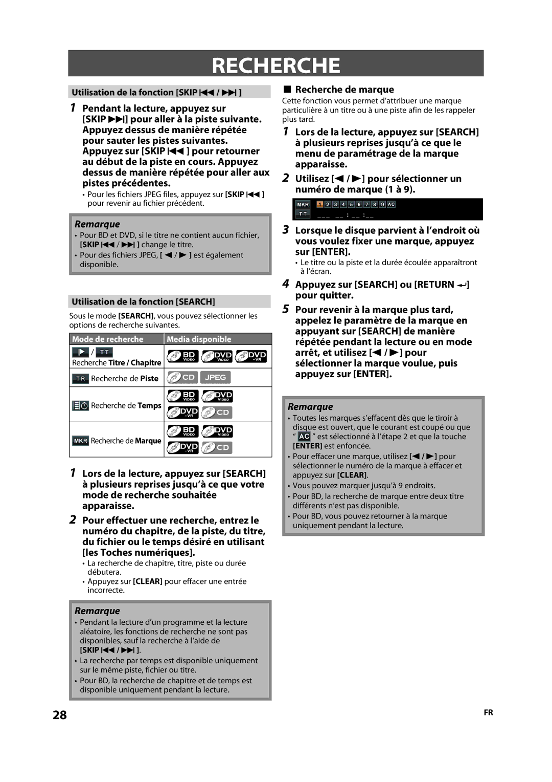 Sylvania NB501SL9 Recherche de marque, Utilisation de la fonction Skip H / G, Utilisation de la fonction Search 