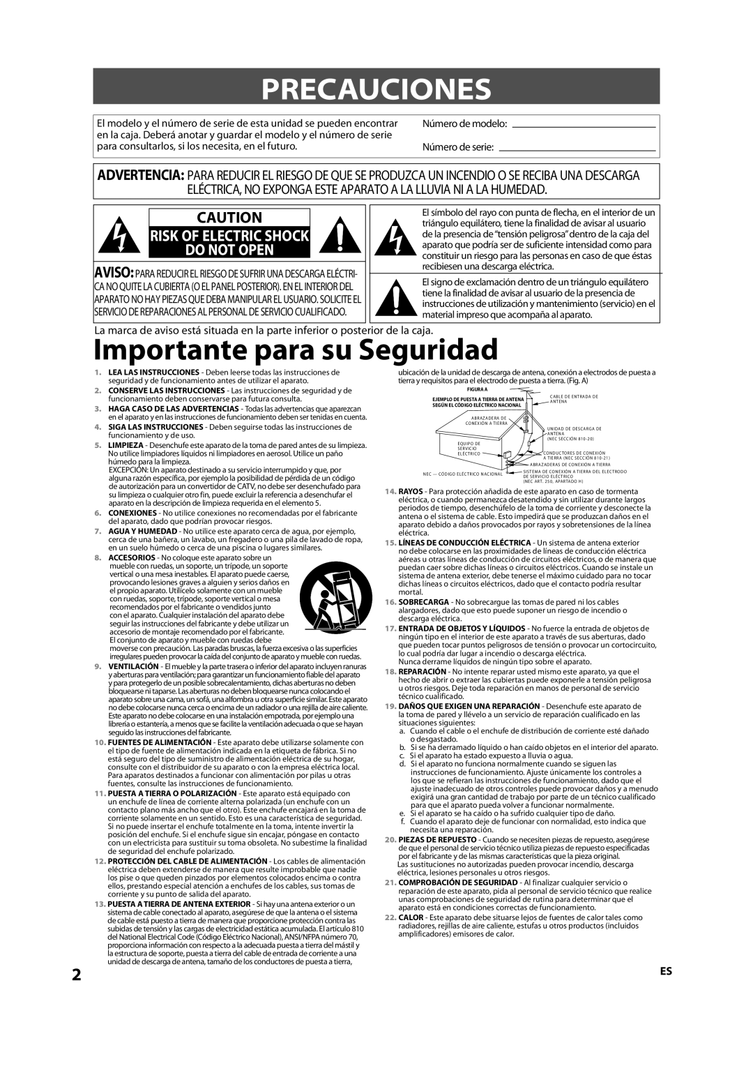 Sylvania NB501SL9 owner manual Precauciones, Risk of Electric Shock Do not Open 