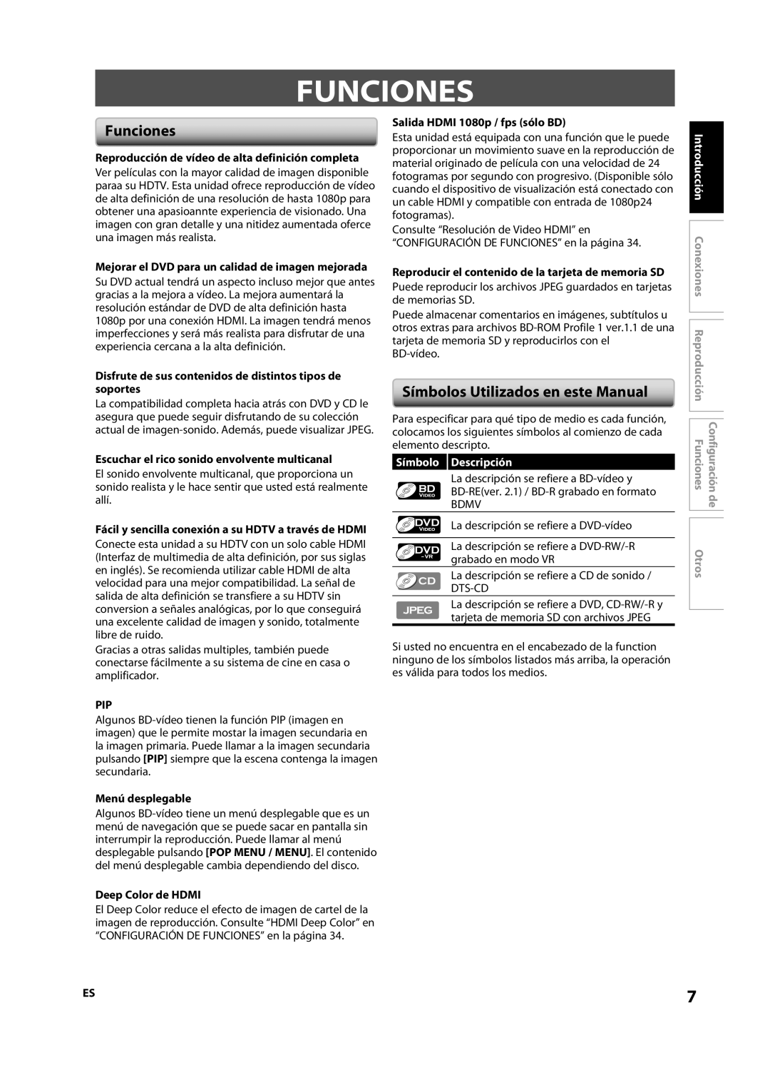 Sylvania NB501SL9 owner manual Funciones, Símbolos Utilizados en este Manual, Símbolo Descripción 