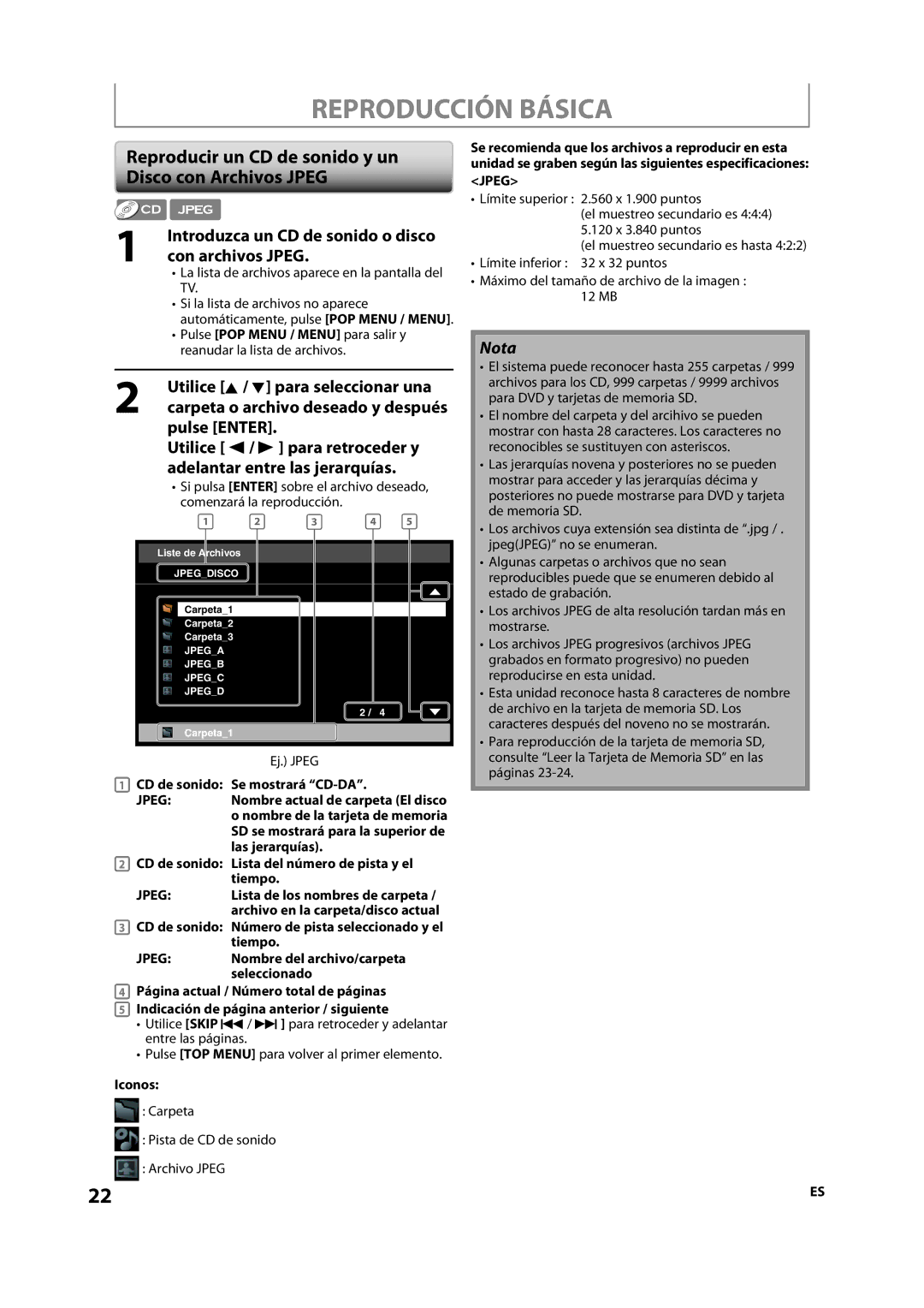 Sylvania NB501SL9 owner manual Reproducir un CD de sonido y un Disco con Archivos Jpeg 