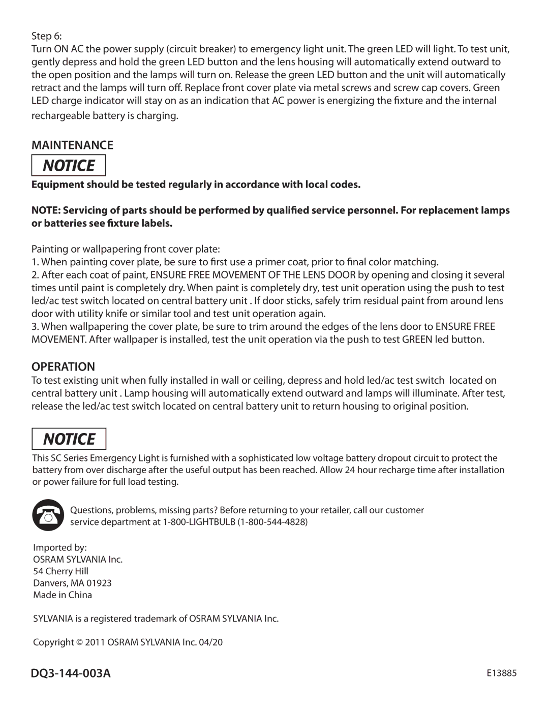 Sylvania RM36 installation instructions Maintenance, Operation, Step, Rechargeable battery is charging 