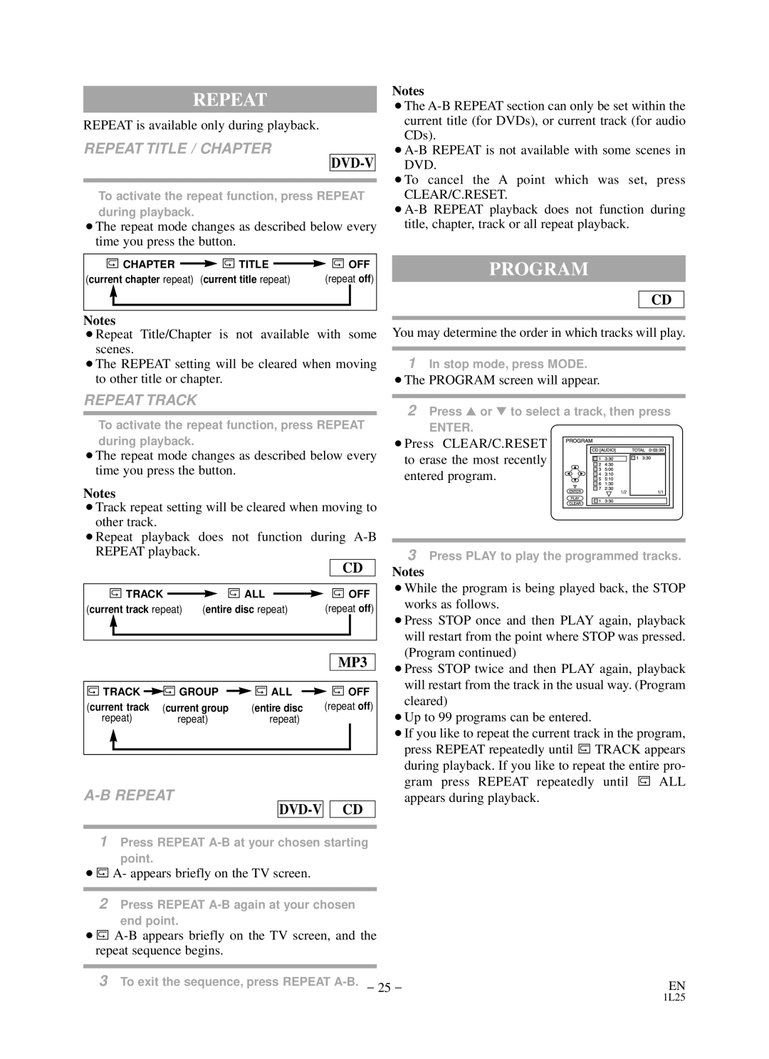 Sylvania RSDCD2203 owner manual Program, Repeat Title / Chapter, Repeat Track 