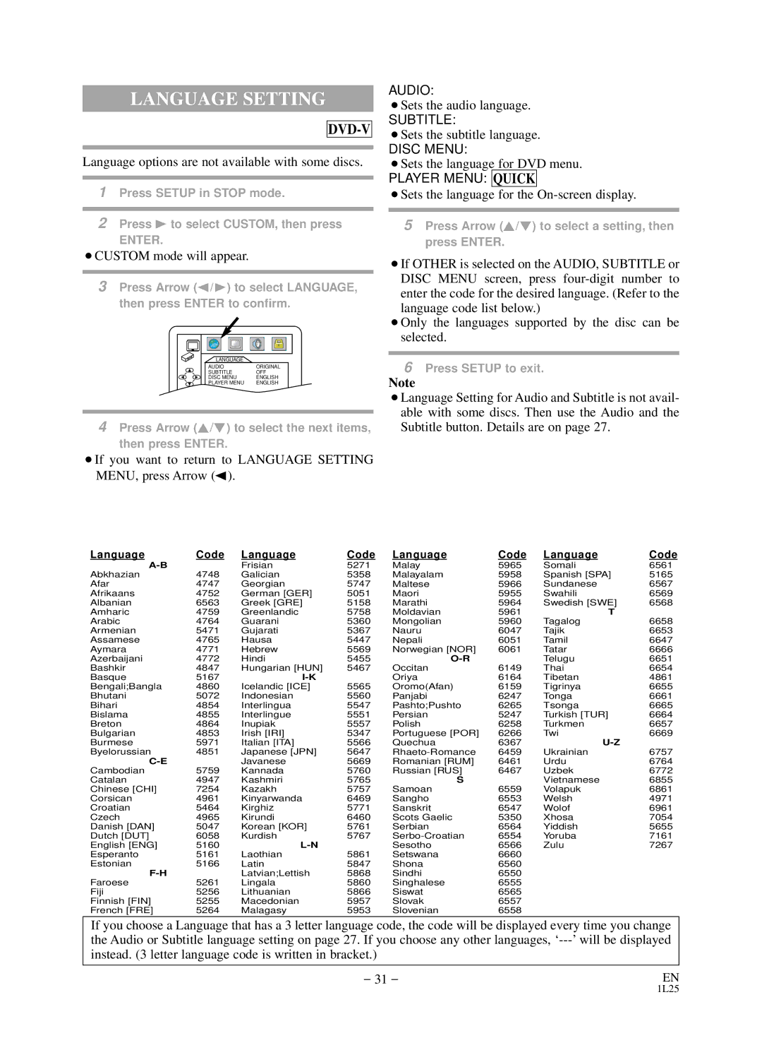 Sylvania RSDCD2203 owner manual Language Setting 