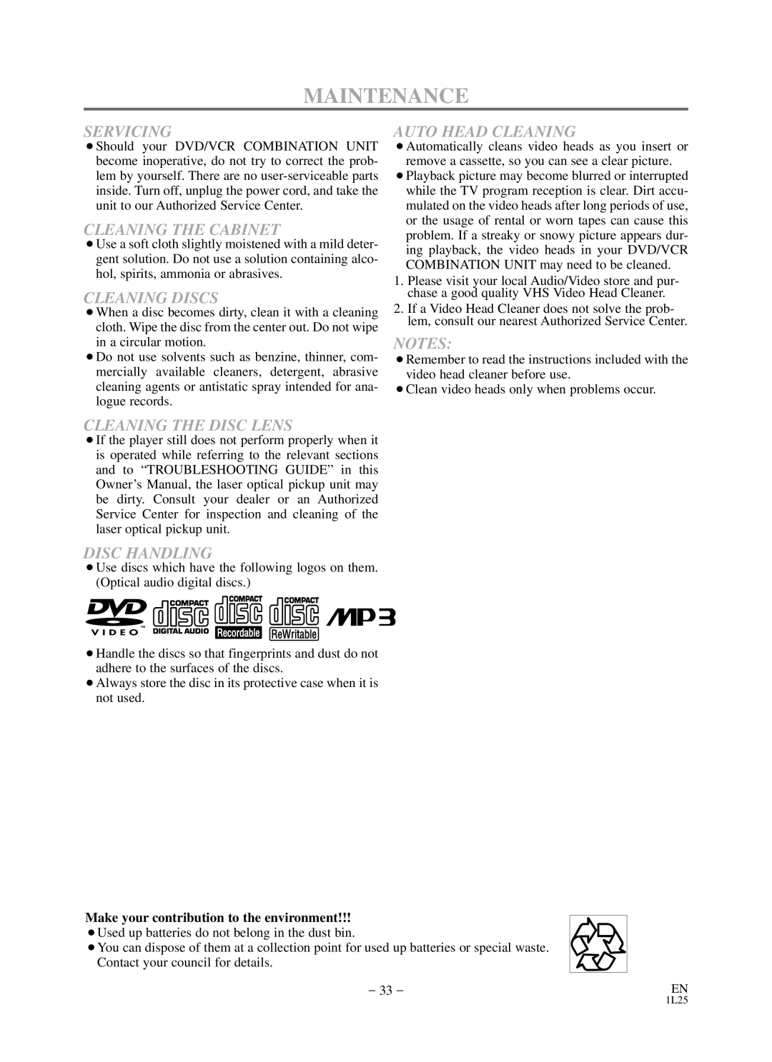 Sylvania RSDCD2203 owner manual Maintenance, Make your contribution to the environment 