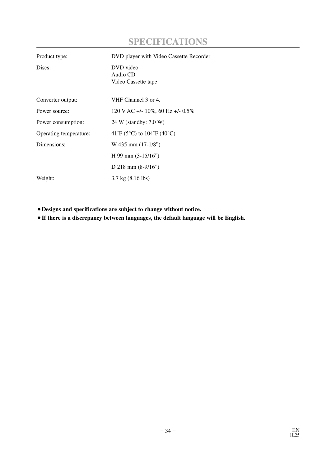 Sylvania RSDCD2203 owner manual Specifications 