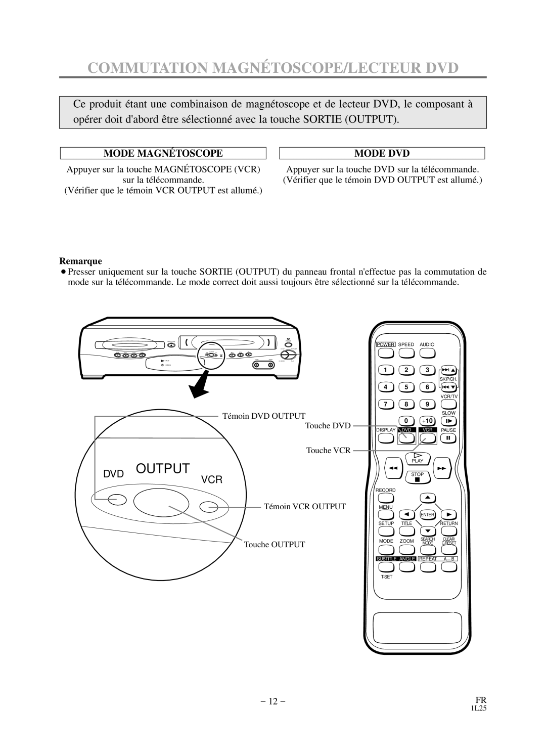 Sylvania RSDCD2203 owner manual Commutation Magné TOSCOPE/LECTEUR DVD, Remarque 